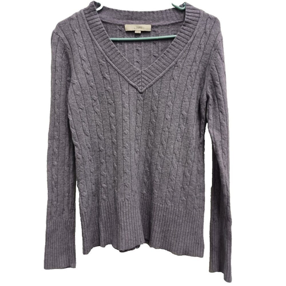 Ann Taylor Loft Sweater Womens Medium‎ Y2K Purple Wool Blend Cable Knit Preppy